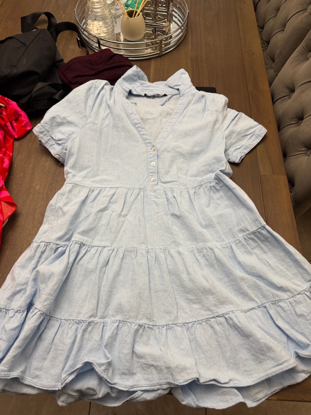 Zara Light Blue Tiered Button-Front Kids Dress